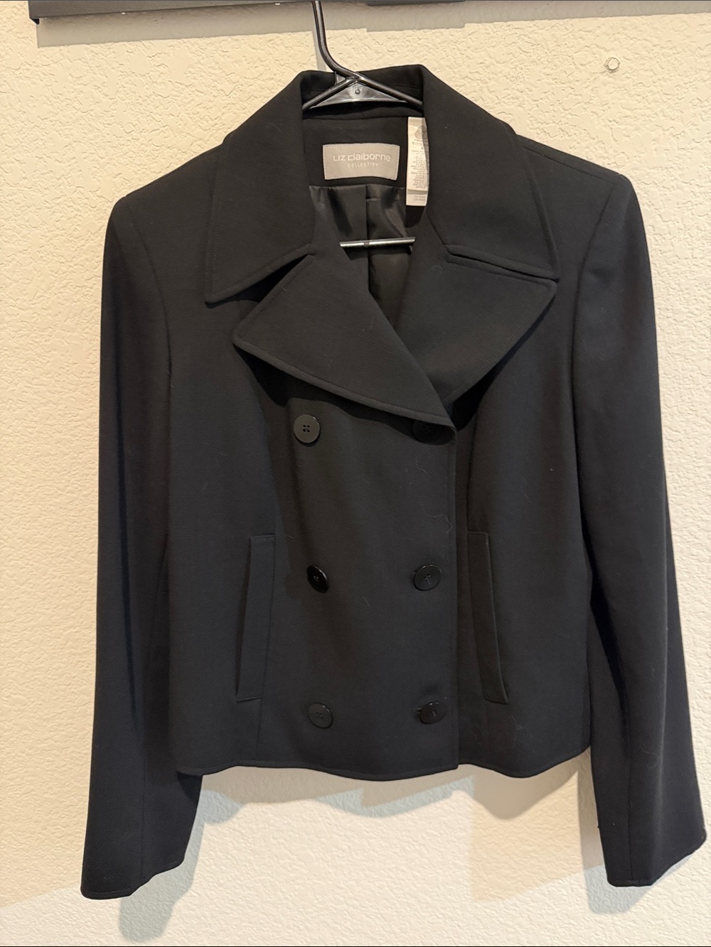 Liz Claiborne Women's Black Wool Double-Breasted Peacoat Jacket